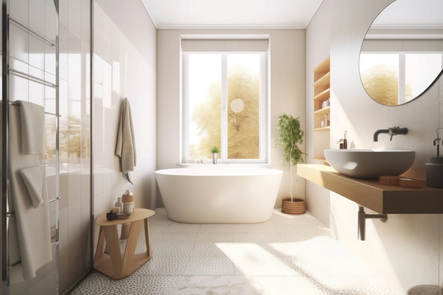 Bathroom white contemporary. home white design. Generate AI